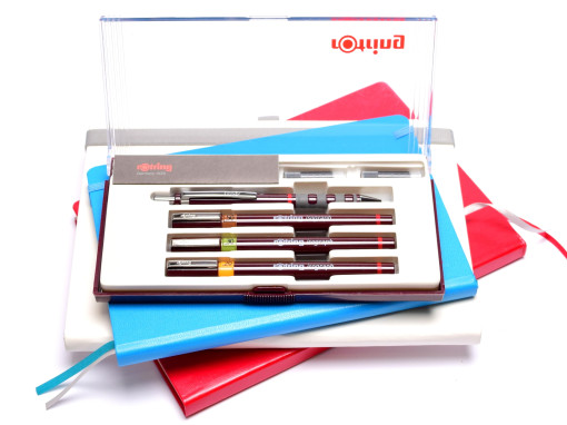NOS Vintage Rotring Isograph Junior Set 3 Technical Pens 0.20mm, 0.30mm, 0.50mm + Tikky 0,5 Mechanical Pencil & Cartridges in Box