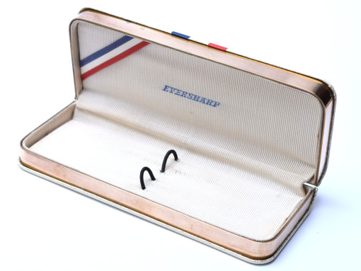 Vintage 60's Eversharp 2 Fountain Ballpoint Pen Display Presentation Leather & Brass Case Box