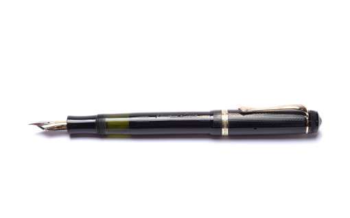 Stunning Original 1930s Obsidian Black Glass Like Celluloid KAWECO ELITE No. 187 F Super Flexible EF to 3B 14K Two Tone Nib Piston Fountain Pen from the "Attic Find"