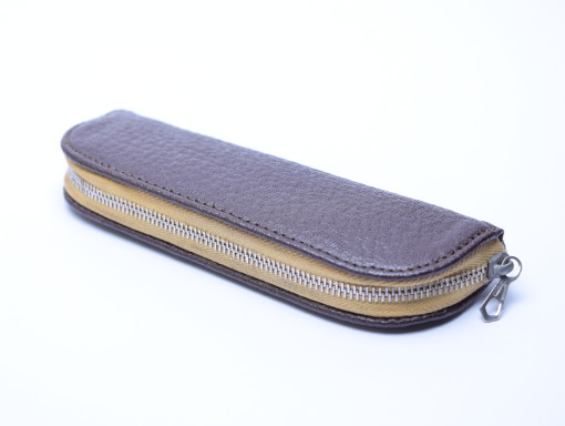 Vintage High Quality Genuine Hard Brown Leather & Beige Pouch Case for 2 Fountain/Ballpoint Pens