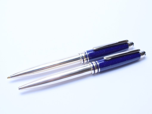 MONTBLANC Ramses II Blue Lapis Lazuli Enamel & 925 Solid Silver Ballpoint Pen and Pencil