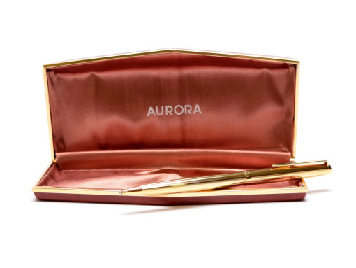 Vintage Aurora 98 Italy Ballpoint Push Mechanism Steel Gold Plated Pen in Box With New Refill
