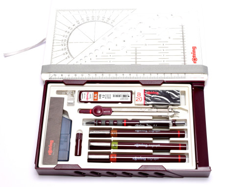 NOS Vintage Rotring Isograph Master Set 3 Technical Pens 0.10mm, 0.30mm, 0.50mm + Tikky Pencil, Centro Compass & Refills in Box 