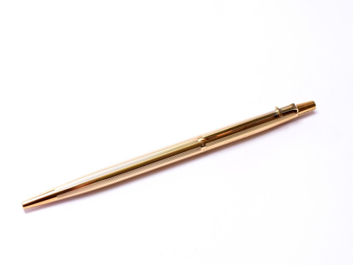 1970s Original First Series Caran d'Ache MADISON All Gold Plated 14K Flex Nib Fountain Ballpoint Pen & Mechanical Pencil Set In Box