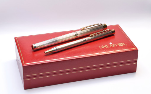 Sheaffer 1024x Targa Version II 925 Solid Sterling Silver & Gold Vermeil Fountain Pen & Ballpoint Pen Set