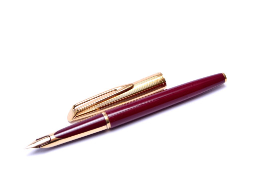 1957 Waterman C/F (CF) Gold Filled & Burgundy Red Resin - First Cartridge 18K Gold F Nib Fountain Pen