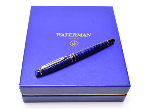 Rare NOS Waterman Expert II Dune CT Marbled Blue & Chrome F Fine Nib Fountain Pen Set In Box