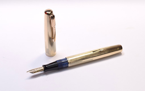 Stunning Custom Art Deco 1930s WATERMAN'S Ideal Solid 18KR or Thick Gold Filled Barleycorn Overlay w/ 14K Super Flex Nib Lever Filler Fountain Pen Made in USA