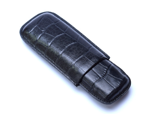 Luxury Black Crocodile Skin Thick Genuine Leather Philip Zepter 2 Fountain Ballpoint Pen Case Pouch