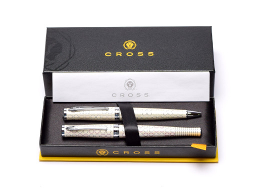 NOS New Cross Sauvage Forever Pearl F Fine 18k Gold 750 Nib Fountain & Ballpoint Pen Set in Box