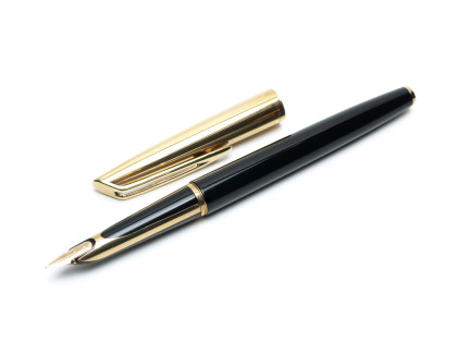 1957 Waterman C/F (CF) Gold Filled & Black Resin - First Cartridge 18K Gold F Semi-Flexible Nib Fountain Pen