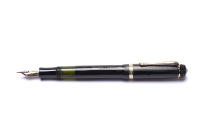 Stunning Original 1930s Obsidian Black Glass Like Celluloid KAWECO ELITE No. 187 F Super Flexible EF to 3B 14K Two Tone Nib Piston Fountain Pen from the "Attic Find"
