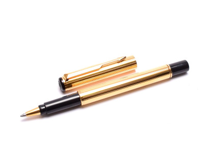 Vintage Parker Rialto Black & 23K Gold w/ Guilloche Design Ballpoint Pen
