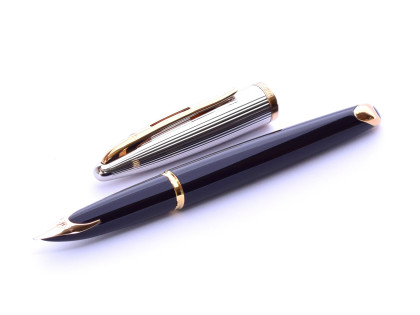 Waterman Carene/CARÈNE Deluxe GT Silver 23K Gold & Black Lacquer M Medium 18K Nib Fountain Pen Made in France