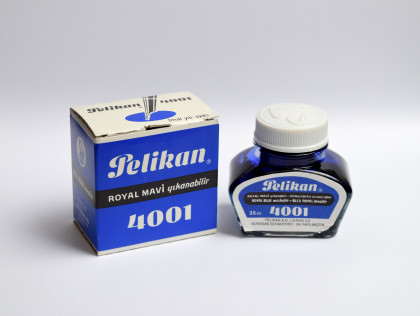1990s PELIKAN 4001 Ink Glass Bottle Container White Cap Made in Turkey Königsblau / Royal Blue