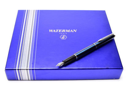 NOS Waterman Hemisphere France Metallic Blue Matte Brushed Stainless Steel Cartridge/Converter F Fine Nib Fountain Pen