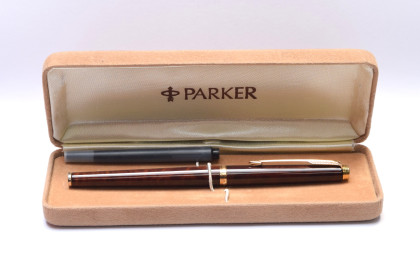1980s Parker 180 Lacquer Woodgrain Thuya 14K Fine Nib Cartridge/Converter Fountain Pen Made In France