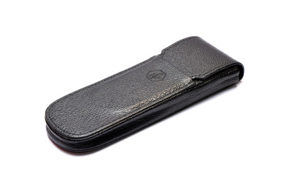 Vintage 1980s Waterman Black Thick Genuine Leather High Quality Pen Pouch Case Sleeve 2 Pens made in France