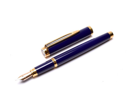 Vintage Waterman Reflex Ultramarine Blue Fine Fountain Pen Satin Chrome Cap 