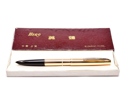 Hero 340 Arrow Aerometric Fountain Pen Gold Plated F Fine Hooded Nib in Box