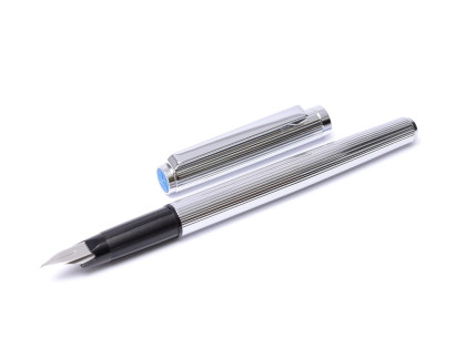 1980s REFORM All Over Chrome Godron Special Elongated Soft KF Nib Cartridge/Converter Fountain Pen