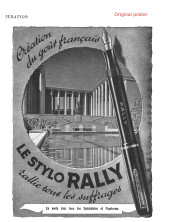  1940s France's Le Stylo RALLY No. 10 - Black Celluloid Art Deco Chevron 14K Nib Push Button Fountain Pen