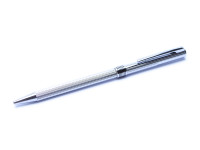  Aurora ‘Marco Polo’ Godron Stainless Steel & Chrome Matte Finish Slimline Ballpoint Pen Italy