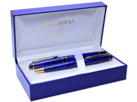 Rare 1998 Waterman EXPERT II Lapis Lazuli Blue Marble & Gold Fountain & Ballpoint Pen Set
