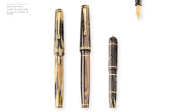 Breathtaking 1930s Italy's ANCORA DUPLEX No. 42 Brown & Green Marbled - Tortoise Honey "Tiger Eye" Celluloid 14K Super Flex GZ Nib Push Button Fountain Pen from the "Attic Find"