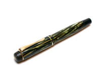 1930s Montblanc No.326 Spain/Spanish Tiger Eye Striped Green Striped Push Button 334 1/2 EF Gold Nib Art Deco Fountain Pen