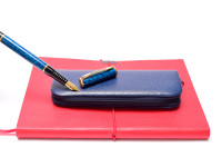 Vintage High Quality MEGA Leatherette Navy Blue Pouch for 3 Fountain Ballpoint Pens & Pencils