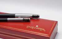 NOS New Old Stock 1970s Sheaffer 440 Imperial Black & Brushed Steel M Nib Fountain & Sheaffers Reminder "Clickable Clip" Ballpoint Pen in Box & Papers With Converter