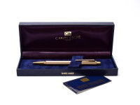 1990s Caran d'Ache ECRIDOR Hexagonal BARLEYCORN Pattern 23K Gold Plated Ballpoint Pen in Box