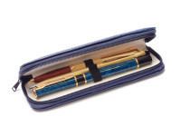 Vintage High Quality MEGA Leatherette Navy Blue Pouch for 3 Fountain Ballpoint Pens & Pencils