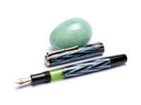 1930s Reform ORIGINAL LUXUS Fountain Pen Chevron "Tiger Eye" Sapphire Blue Celluloid w/ 14K Super Flex F Fine Nib from the "Attic Find"