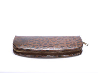 Vintage High Quality Brown Genuine Leather Crocodile Skin Pouch Case for 2 Fountain/Ballpoint Pens & Pencils