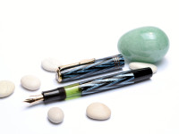 1930s Reform ORIGINAL LUXUS Fountain Pen Chevron "Tiger Eye" Sapphire Blue Celluloid w/ 14K Super Flex F Fine Nib from the "Attic Find"