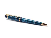 1990s Waterman Phileas Made in France Green Marble and Gold Trim Ballpoint Pen