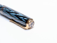 1930s Reform ORIGINAL LUXUS Fountain Pen Chevron "Tiger Eye" Sapphire Blue Celluloid w/ 14K Super Flex F Fine Nib from the "Attic Find"