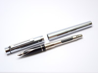 Stunning Brilliant 1981 NOS New Sheaffer 1000 Targa Mirror Chrome F Fine Nib Fountain Pen & Ballpoint Pen Set
