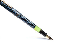 1930s Reform ORIGINAL LUXUS Fountain Pen Chevron "Tiger Eye" Sapphire Blue Celluloid w/ 14K Super Flex F Fine Nib from the "Attic Find"