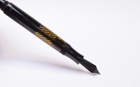 Amazing Lost Brand of Germany 1930s Deutsche Füllhalter Werke München (Anglo-Amer) NATIONAL Juwel No. 517 Fountain Pen Celluloid w/ Helix Spirals Ink Window & 14K Super Flex F Nib from the "Attic Find"