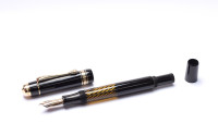 Amazing Lost Brand of Germany 1930s Deutsche Füllhalter Werke München (Anglo-Amer) NATIONAL Juwel No. 517 Fountain Pen Celluloid w/ Helix Spirals Ink Window & 14K Super Flex F Nib from the "Attic Find"