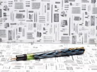 1930s Reform ORIGINAL LUXUS Fountain Pen Chevron "Tiger Eye" Sapphire Blue Celluloid w/ 14K Super Flex F Fine Nib from the "Attic Find"