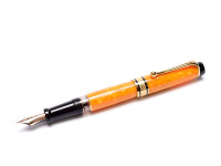 Beautiful Vintage Aurora SOLE Optima Limited Edition Yellow/Amber Orange Marble 14K Gold M Medium Nib Piston Fountain Pen