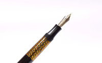 Amazing Lost Brand of Germany 1930s Deutsche Füllhalter Werke München (Anglo-Amer) NATIONAL Juwel No. 517 Fountain Pen Celluloid w/ Helix Spirals Ink Window & 14K Super Flex F Nib from the "Attic Find"