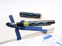 1930s Reform ORIGINAL LUXUS Fountain Pen Chevron "Tiger Eye" Sapphire Blue Celluloid w/ 14K Super Flex F Fine Nib from the "Attic Find"