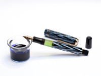 1930s Reform ORIGINAL LUXUS Fountain Pen Chevron "Tiger Eye" Sapphire Blue Celluloid w/ 14K Super Flex F Fine Nib from the "Attic Find"