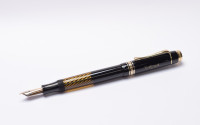 Amazing Lost Brand of Germany 1930s Deutsche Füllhalter Werke München (Anglo-Amer) NATIONAL Juwel No. 517 Fountain Pen Celluloid w/ Helix Spirals Ink Window & 14K Super Flex F Nib from the "Attic Find"