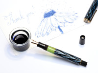 1930s Reform ORIGINAL LUXUS Fountain Pen Chevron "Tiger Eye" Sapphire Blue Celluloid w/ 14K Super Flex F Fine Nib from the "Attic Find"